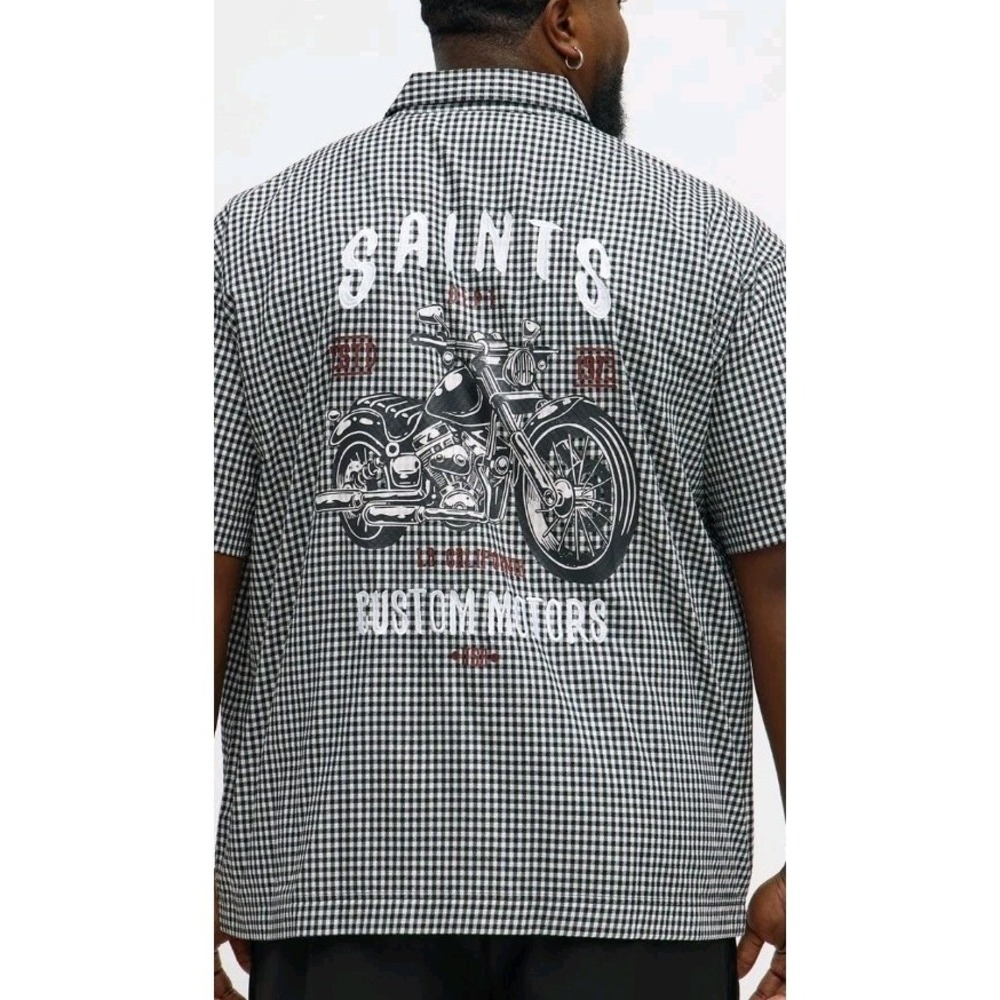 SAINTS STUDIO Motorcycle Biker Button Up Short Sleeve Shirt Men's 3XL NWT